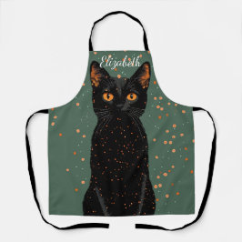 Delantal Gato negro místico con ojos Naranjas y Purpurina
