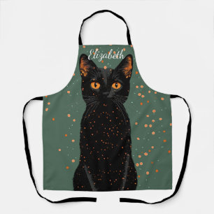 Delantal Gato negro místico con ojos Naranjas y Purpurina