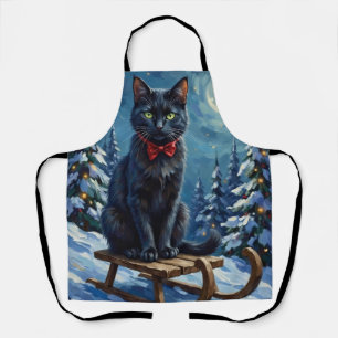 Delantal Gato Negro Místico Trineo de Invierno Encantado Na