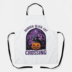 Delantal Gato Negro Peligro Cruzando Calabaza de Halloween