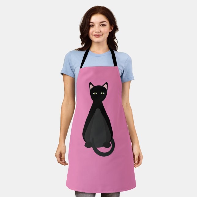 Delantal GATO NEGRO rosa linda mamá COCINA APRON (Gastado)
