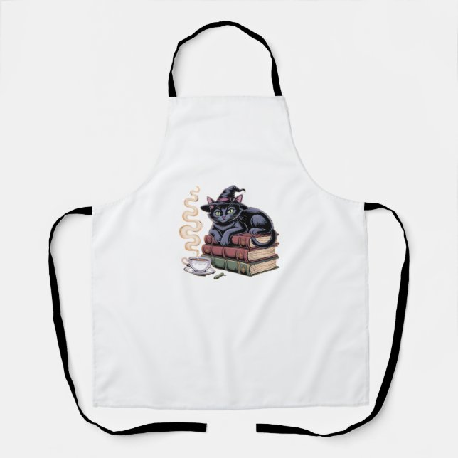 Delantal Gato negro sobre la camiseta clásica de Spell Book (Anverso)