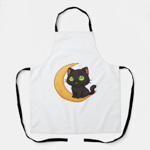Delantal Gato negro sonriente con ojos verdes brillantes se