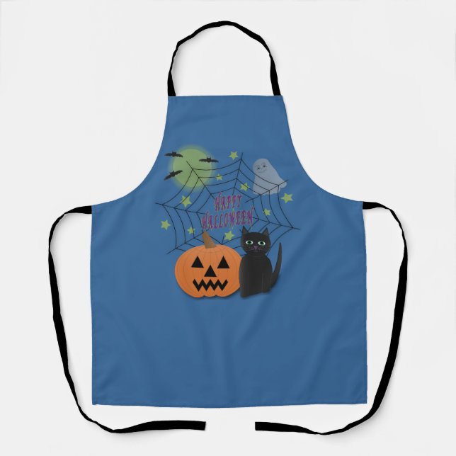 Delantal Gato negro y calabaza no asusta Halloween (Anverso)