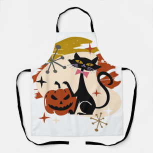 Delantal Gato negro y calabaza retro atómico Halloween T-Sh