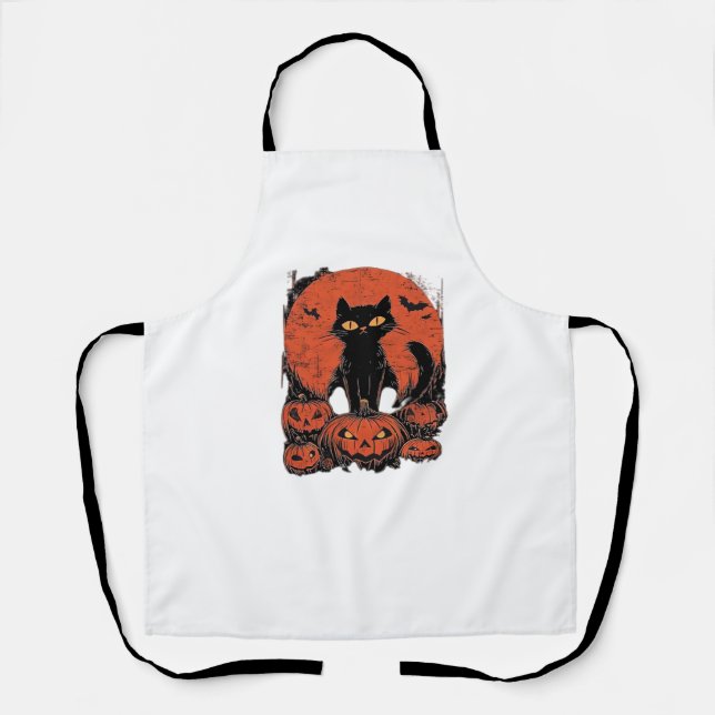 Delantal Gato negro y calabazas - Cla de arte de camisetas  (Anverso)
