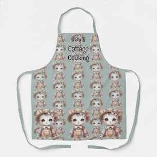 Delantal Gato Pastel Cottagecore con Overoles y Sombrero de
