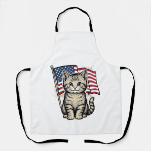 Delantal Gato Patriótico con Bandera Americana Diseño Vecto