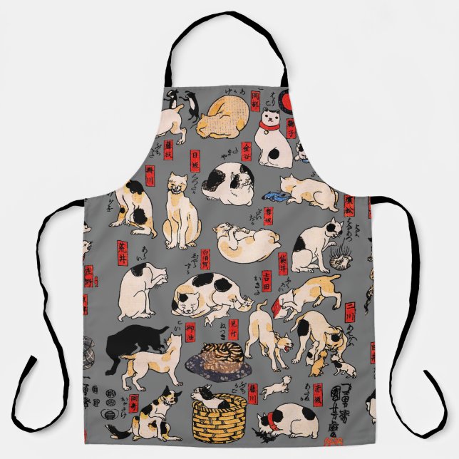 Delantal Gato Patrón Ukiyo-e Japonés Antiguo: Kuniyoshi (Anverso)