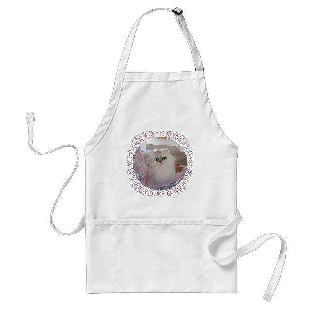 Delantal Gato Persa Blanco en una Silla Rosa (Frente)