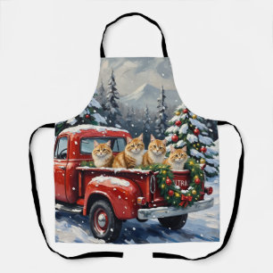 Delantal Gato Persa Camión Rojo Navidad Fiesta