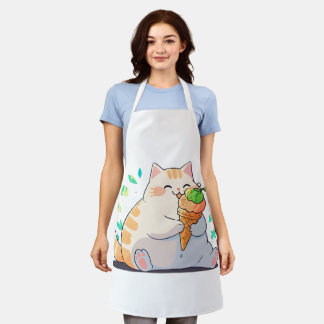 Delantal Gato Regordete Disfrutando del Helado – Verano Cap