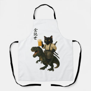 Delantal Gato Samurái con Cerveza & T-Rex Arte Japonés Re