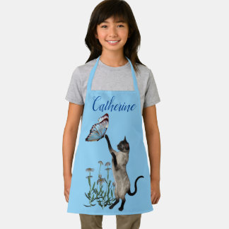 Delantal Gato Siamés Con Mariposa Azul Personalizado