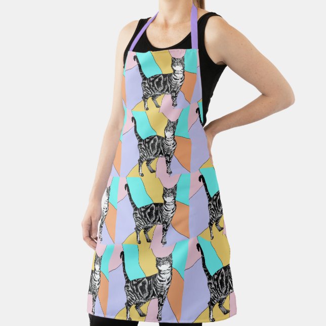 Delantal Gato Tabby Patrón Pastel Gatos Mujeres Apron (in situ)