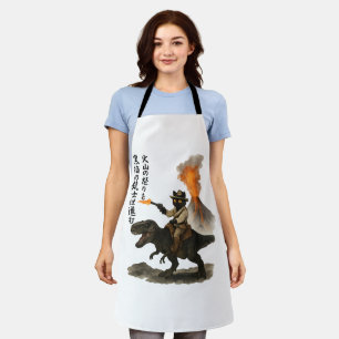 Delantal Gato Vaquero Negro Épico Montando Dinosaurio con V