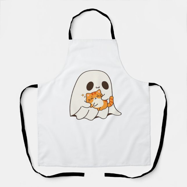 Delantal Gato y fantasma, camiseta clásica de regalo de Hal (Anverso)