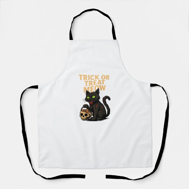 Delantal Gato zombi - Diseño de Halloween Trick o Tret Meow (Anverso)