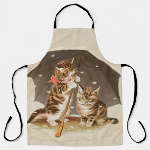 Delantal Gatos Atigrados Antiguos Bajo Paraguas Arte de Gat