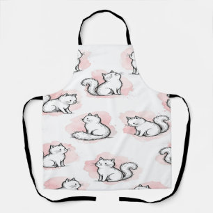 Delantal Gatos Blancos Lindos Patrón Acuarela Rosa Gato Kaw