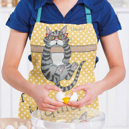 Delantal Gatos Caprichosos de Lunares Amarillos Nombre de M