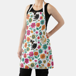 Delantal Gatos Caprichosos y Patrón Floral Retro