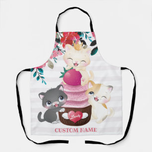 Delantal Gatos de dibujos animados florales caprichosos Cup