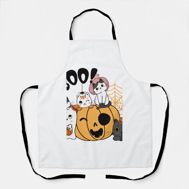 Delantal Gatos Divirtiéndose Con El Pegatina De Halloween (Anverso)
