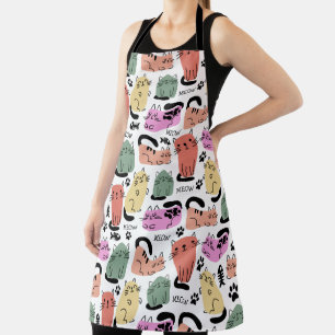 Delantal Gatos Doodle Lindos y Huellas de Patas