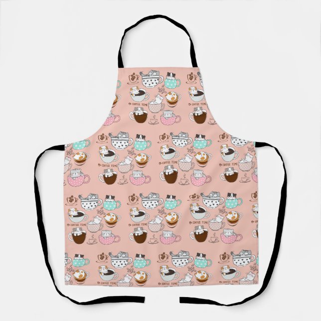 Delantal Gatos en tazas de café (Anverso)