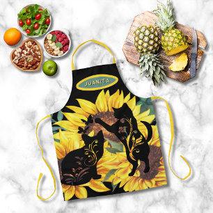 Delantal Gatos Girasoles – Arte Floral Acuarela