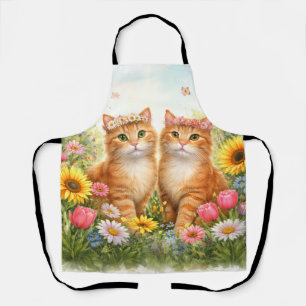 Delantal Gatos Naranjas Mellizos Adorables con Coronas de F