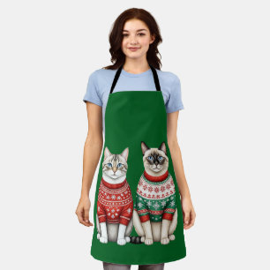 Delantal Gatos Navidades Apron, Tabby y gatos siameses