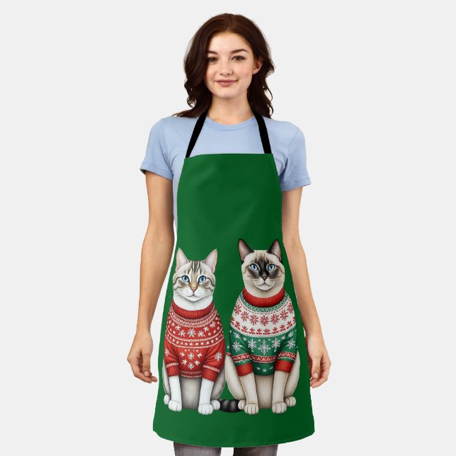 Delantal Gatos Navidades Apron, Tabby y gatos siameses (Gastado)