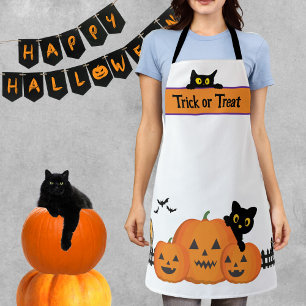 Delantal Gatos negros de Halloween y Calabaza Naranja