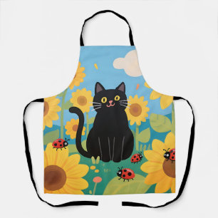 Delantal Gatos negros Girasoles Mariquitas