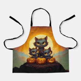 Delantal Gatos negros y calabazas adorables Halloween