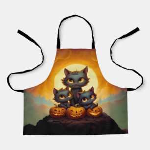 Delantal Gatos negros y calabazas adorables Halloween