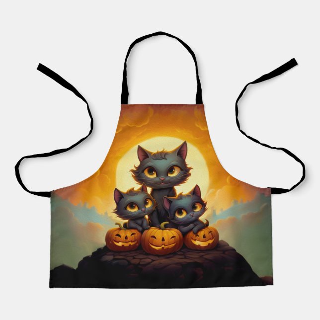 Delantal Gatos negros y calabazas adorables Halloween (Anverso)