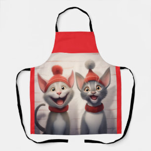 Delantal Gatos Personalizados Sonrientes Con Gorras Rojos Y