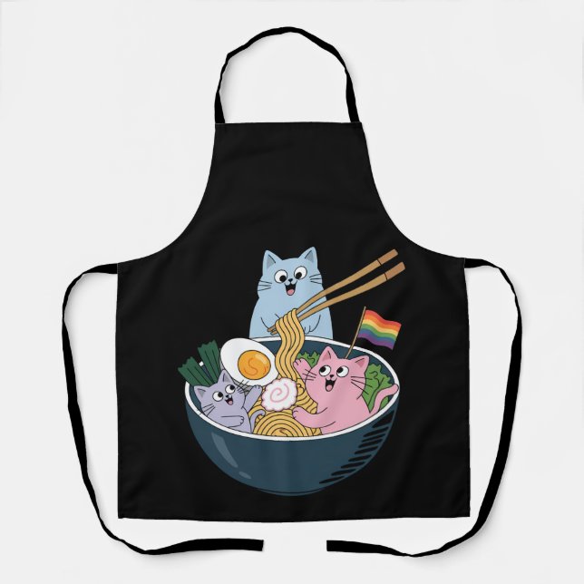 Delantal Gatos Ramen Arcoiris LGBTQ Aliado del Orgullo Gay  (Anverso)