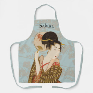 Delantal Geisha japonesa vintage Chica en Kimono con ventil
