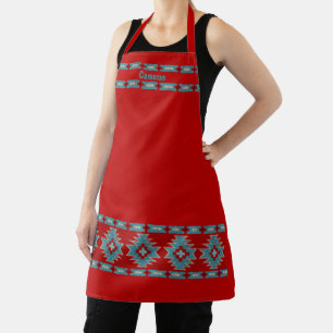 Delantal Geometría geométrica de color rojo y turquesa de