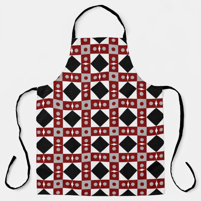 Delantal Geometric tile in Red,  Black and white colorsabst (Anverso)