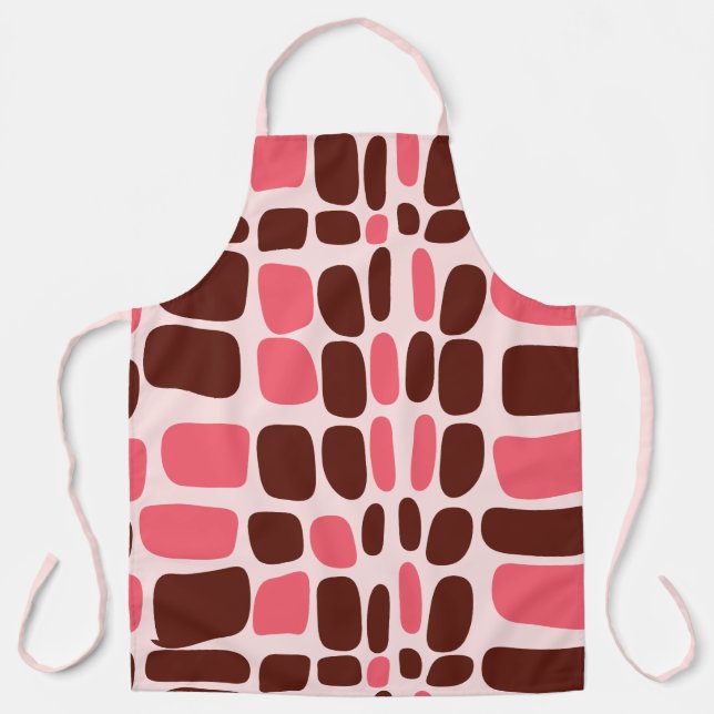Delantal geométrico rosa y chocolate Retro Mod (Anverso)