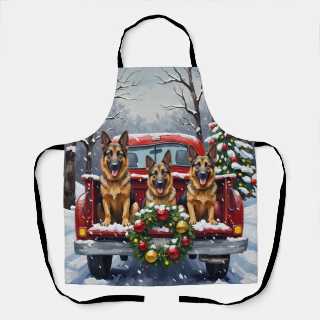 Delantal German Shepherd Christmas Red Truck Holiday (Anverso)
