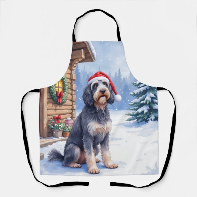 Delantal German Wirehaired Pointer Snowy Lodge Santa Hat (Anverso)