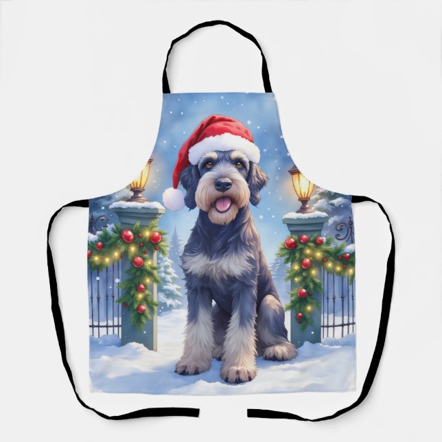 Delantal Giant Schnauzer Snowy Iron Fence Santa Christmas (Anverso)