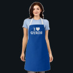 Delantal Gigantes de corazón Funny cocina griega delta<br><div class="desc">Me gustan los giros de corazón Funny cocina griega plataforma para hombres y mujeres. Me encanta el diseño de plantillas para tu comida favorita. Cocina divertida y delantales de barbacoa de cualquier color. Idea personalizada de regalo para amigos griegos, familia, chef de restaurante, cocinero, mamá, papá, gourmet, etc. Los colores...</div>