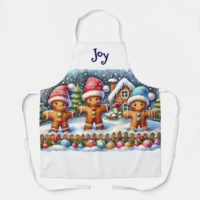 Delantal Gingerbread Family Snowy Christmas Scene (Anverso)